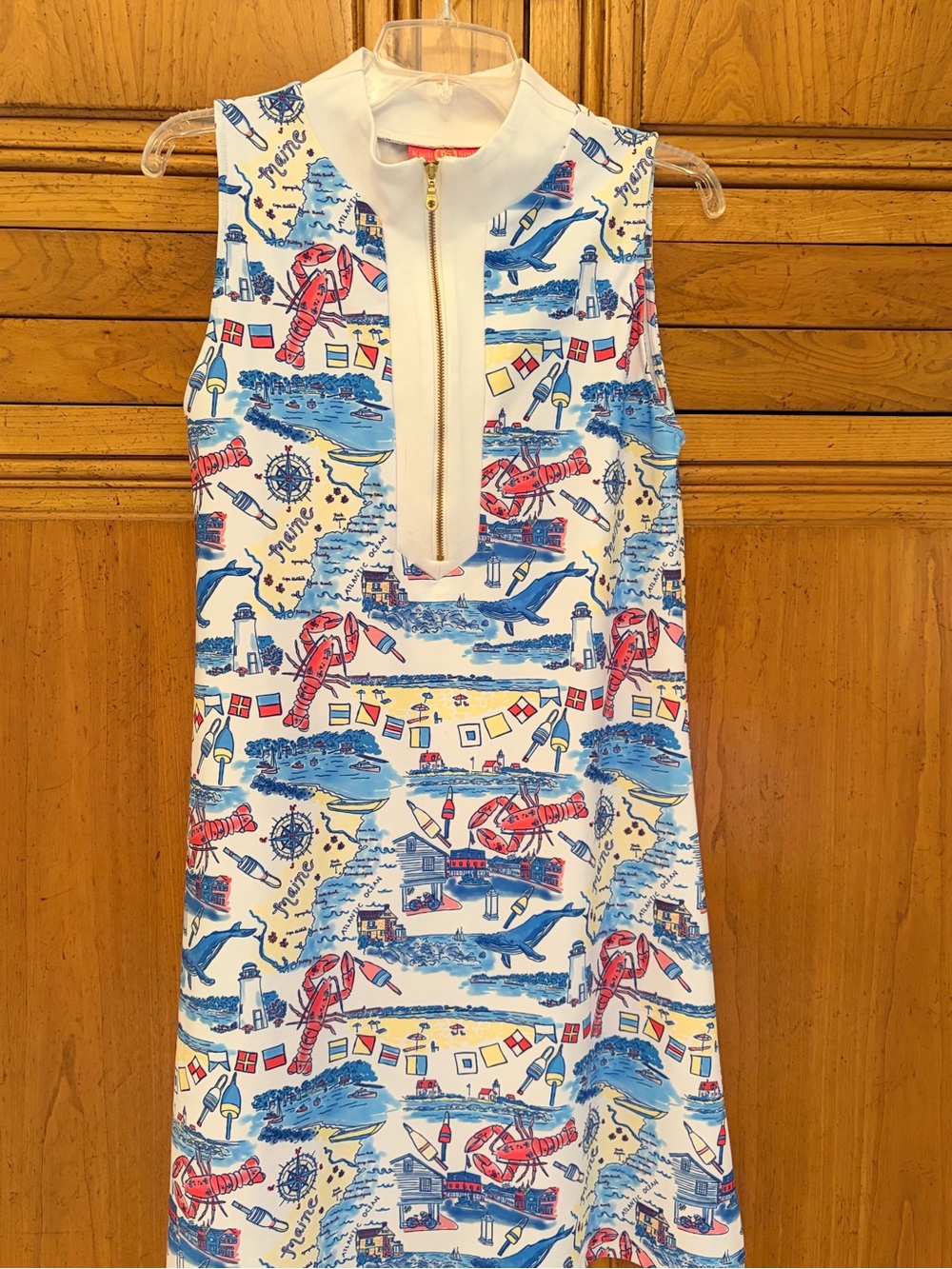 Kaeli Smith Nautical Print Sleeveless Zip-Front Dress - White, Blue, Red